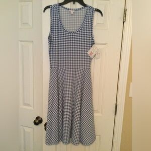 Lularoe NWT Gorgeous Blue/White Houndstooth Sleeveless Nicki Dress with Pockets